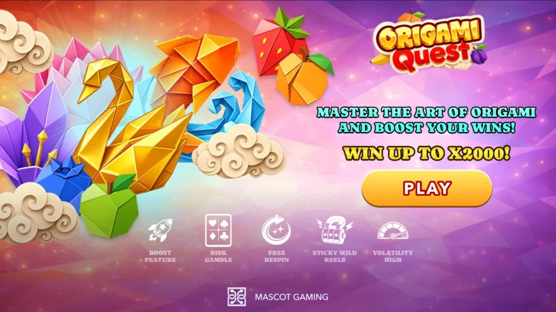 Origami Quest - หน้าจอหลักพร้อมวงล้อและสัญลักษณ์โอริกามิ
